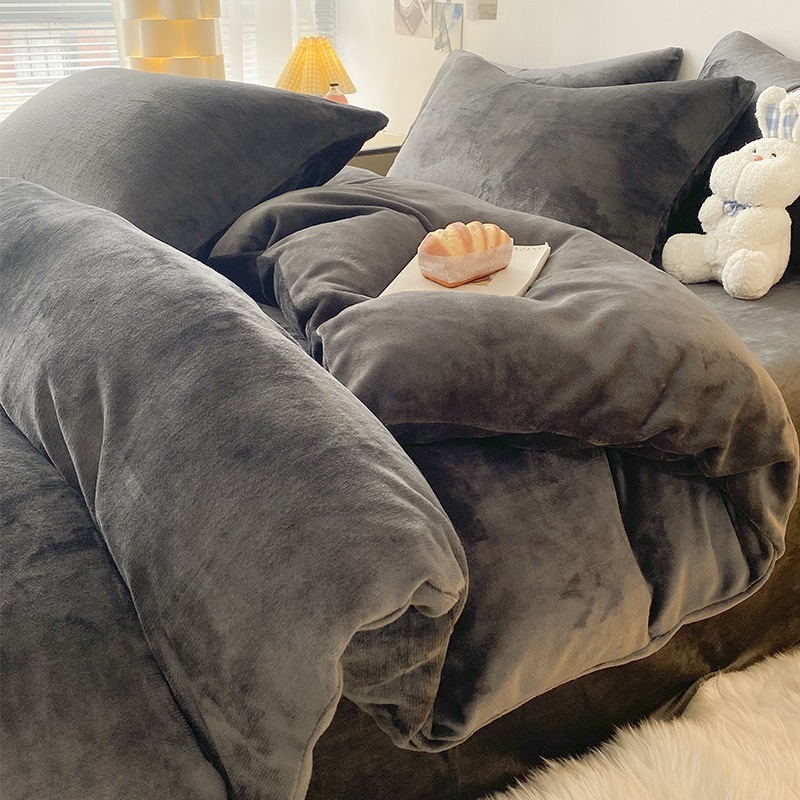 Milk Velvet Duvet Cover Single Piece Double-Sided Plush Thickened Warm Coral Fleece Duvet Cover Nantong Bedding Double Size