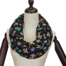 新款圣诞雪人拐杖节日印花巴厘纱小围脖复古头巾百搭