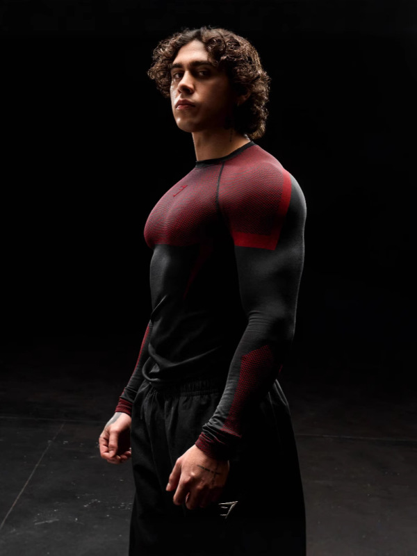 アマゾン外国貿易男性GYM運動フィットネスランニングトレーニング服弾力ファッションプリント丸襟長袖|undefined