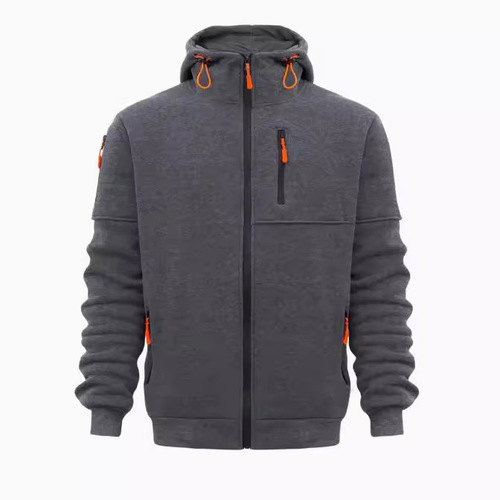 Cross-border latest popular large men's hooded sweatshirt, immediate sporty style zippered sweatshirt with multiple pockets
