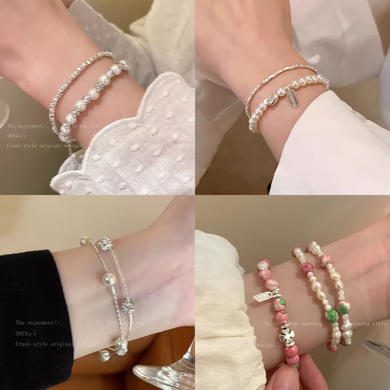 Broken silver pearl bracelet women 2024 new high-end light luxury niche exquisite folding bracelet accessories wholesale