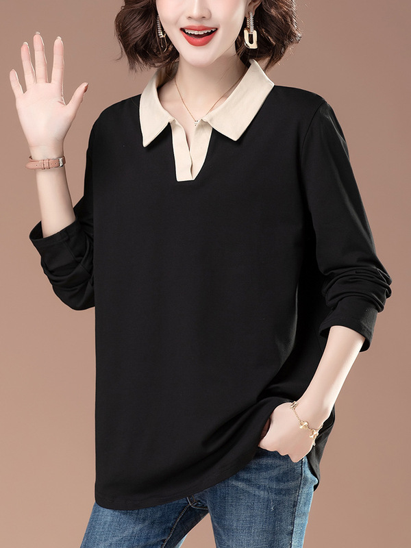 純綿の長袖のtシャツの女性の中の長さの2024の新型のゆったりしているのが見えます。|undefined