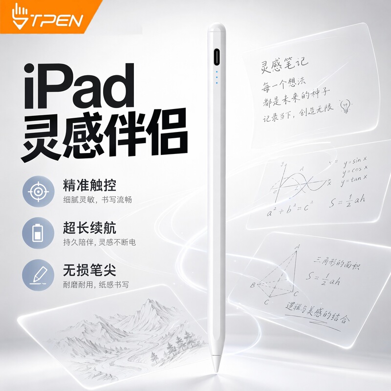 Capacitive pen with continuous touch, suitable for Apple and Huawei tablets, tilt and pressure sensitive, active pen, anti-accidental touch stylus