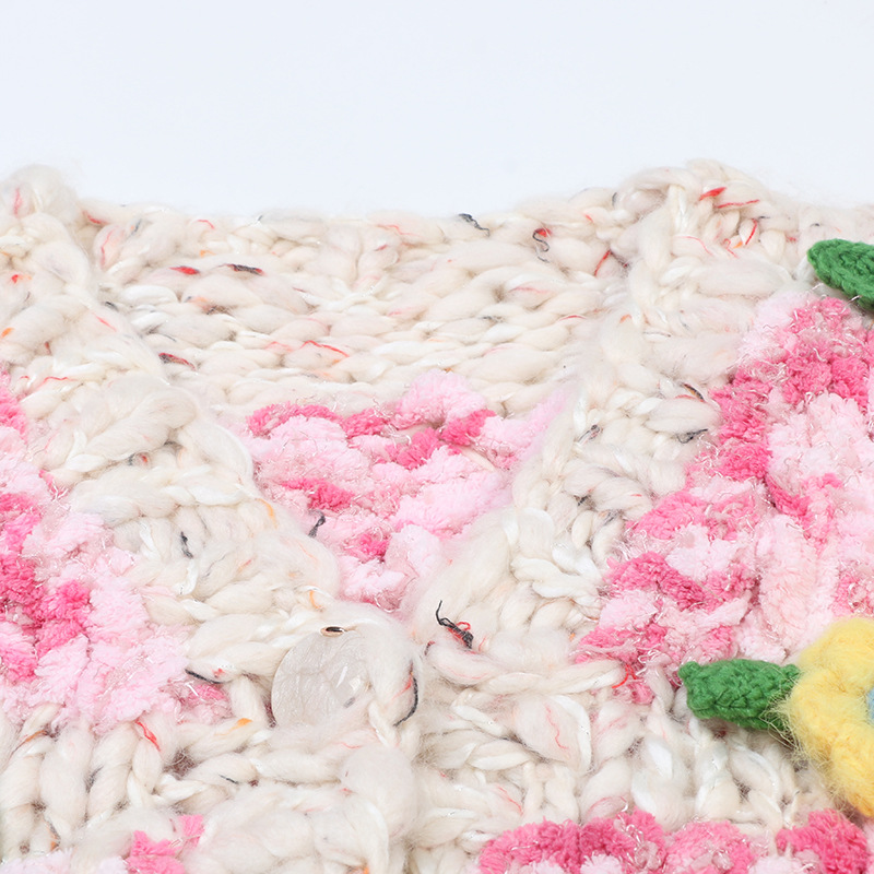 Women's Clothing retro sweater autumn and winter new women's clothing colorful handmade flowers long sleeve loose lazy knitted cardigan top_voghion.com