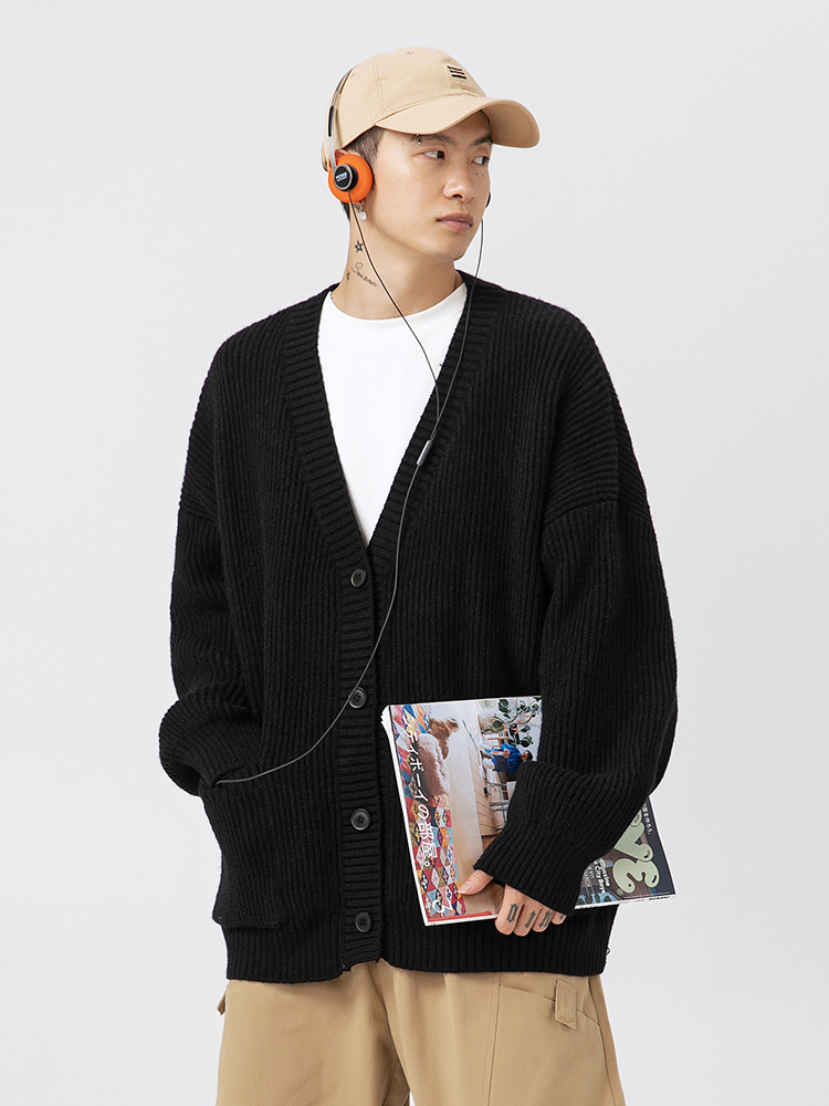 Aguja gruesa textura pesada cardigan suéter hombres Otoño e Invierno Nuevo japonés pareja versátil simple color sólido suéter abrigo