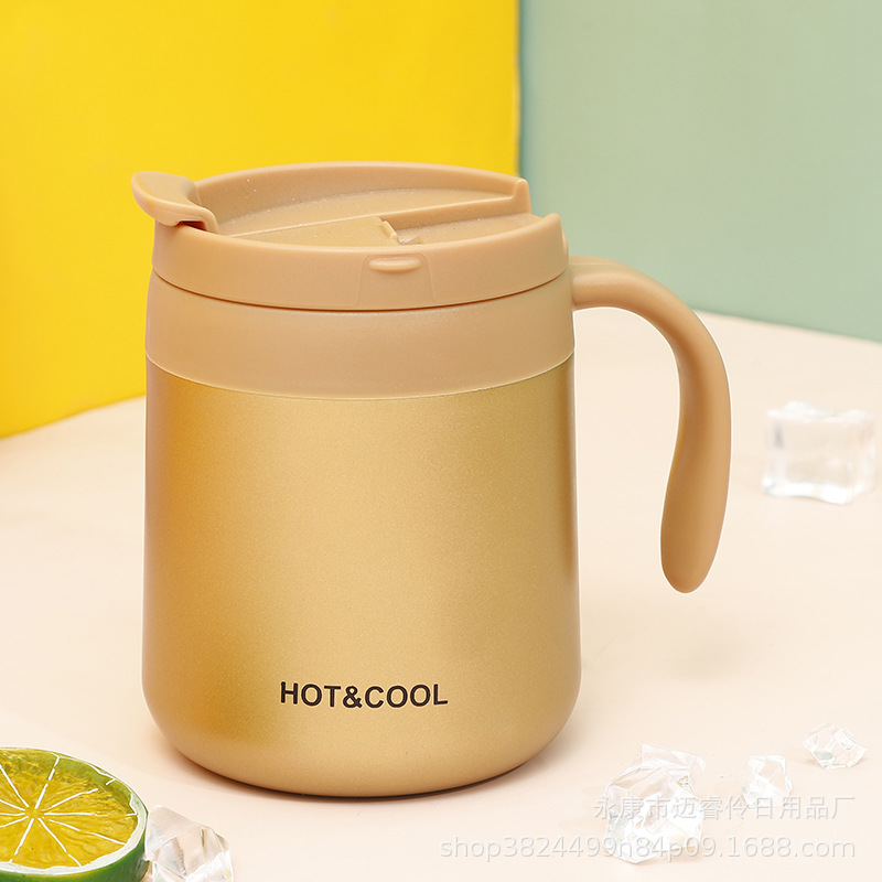 Doble capa de acero inoxidable con aislamiento al vacío taza de café de oficina con mango taza de té de fondo redondo hombres y mujeres con aislamiento hervidor portátil