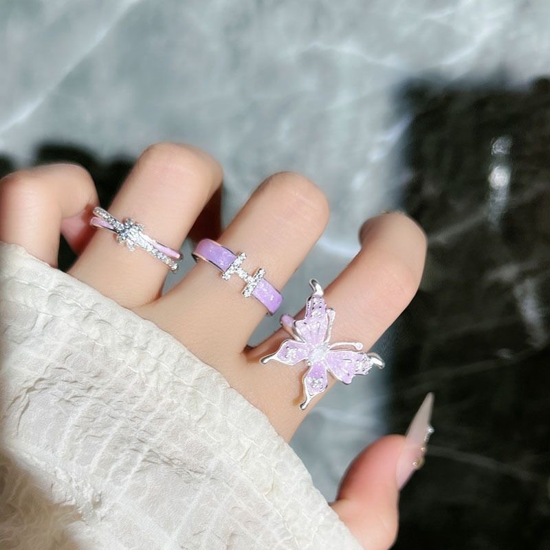 Butterfly Dream Cherry Blossom Sweet Forest Style Gentle Gradient Butterfly Flower Ring for Women, Elegant and Minimalist Niche Index Finger Ring
