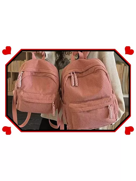 Large Corduroy Backpack for Women, Korean Style, College Style Student School Bag, Simple and Versatile Commuter Backpack