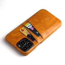 新适用iPhone14ProMax手机壳三星S22插卡保护壳8P油蜡纹皮套后盖