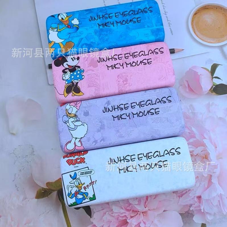 Mickey glasses box wholesale new cartoon myopia large frame mirror box portable compression large square glasses box myopia