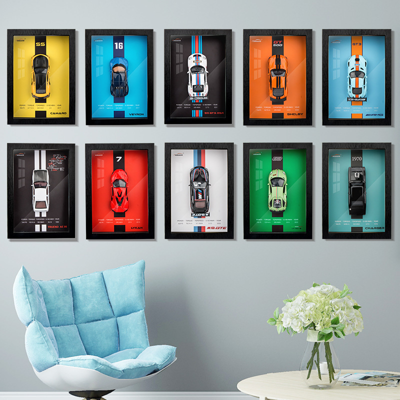 Car Model Three-dimensional Hanging Picture Wood Products 1:32 Alloy Car Model Storage Box