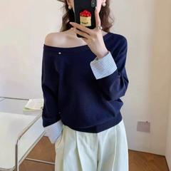 2025秋季新款时尚一字领洋气毛针织衫女气质露肩宽松百搭显瘦上衣