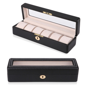 Leather Carbon Fiber Watch Storage Box Multi-Position 6-Position Watch Storage Box Window Watch Display Box with Lock