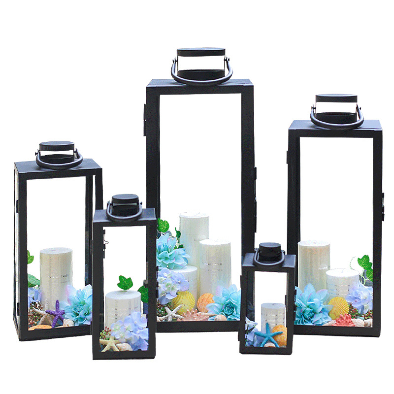 Europa simple y moderna retro vidrio forjado a prueba de viento candelabrera patio gran lámpara de viento al aire libre lámpara de boda