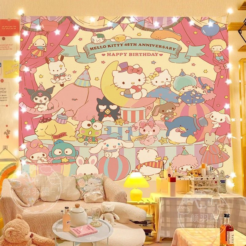 멜로디 배경 천 산리오 교수형 천 인터넷 연예인 기숙사 머리맡 장식 천 스폰지 밥 보글 벽 천