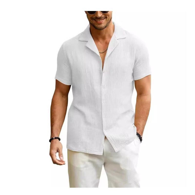 2025 cross-border European and American men's daily casual short sleeve cardigan shirt men's solid color summer lapel shirt wholesale 2025 cross-border European and American men's daily casual short sleeve cardigan shirt men's solid color summer lapel shirt wholesale