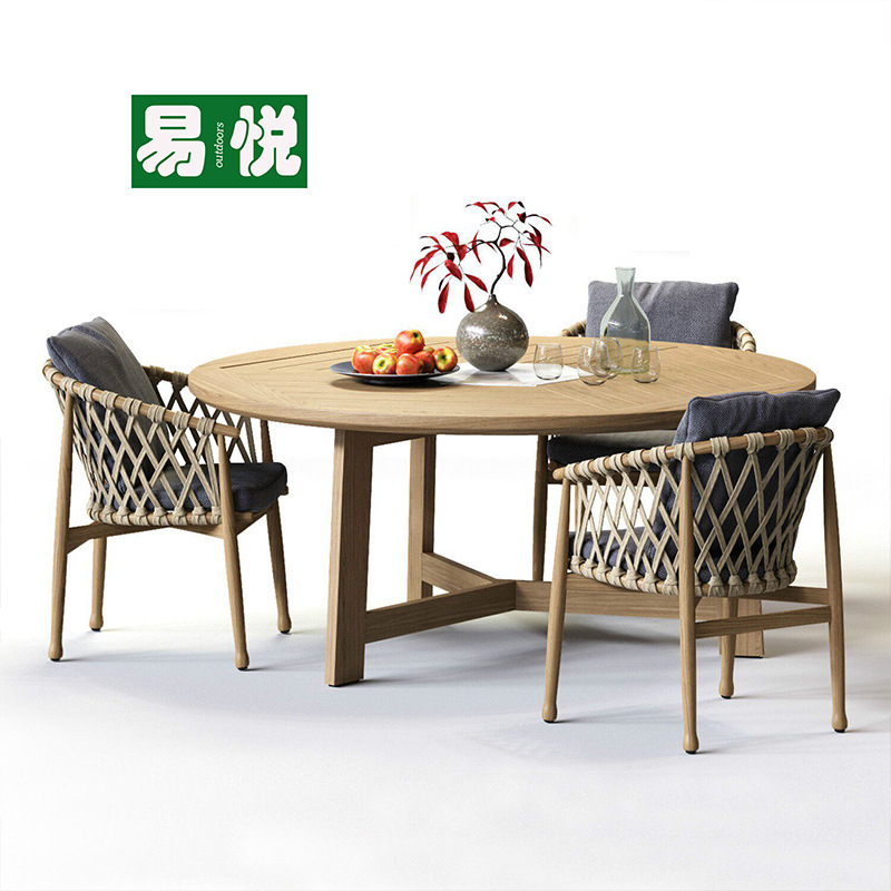Jardín al aire libre terraza de madera maciza cuerda trenzada mesas y sillas al aire libre residencial mesas y sillas patio jardín villa de teca birmana mesas y sillas