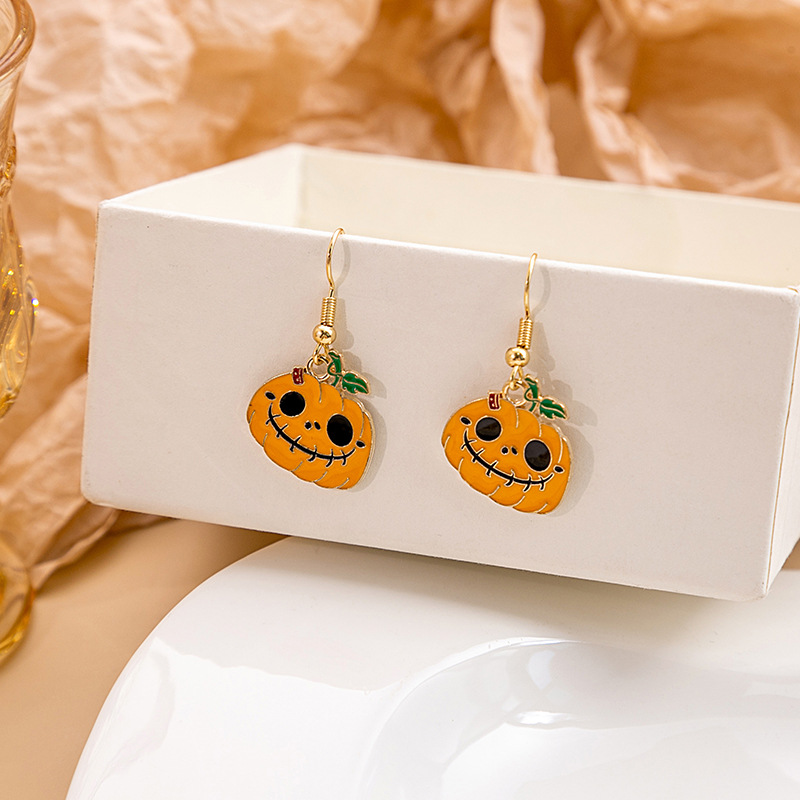 1 Pair Cute Pumpkin Spider Ghost Enamel Alloy Drop Earrings display picture 4