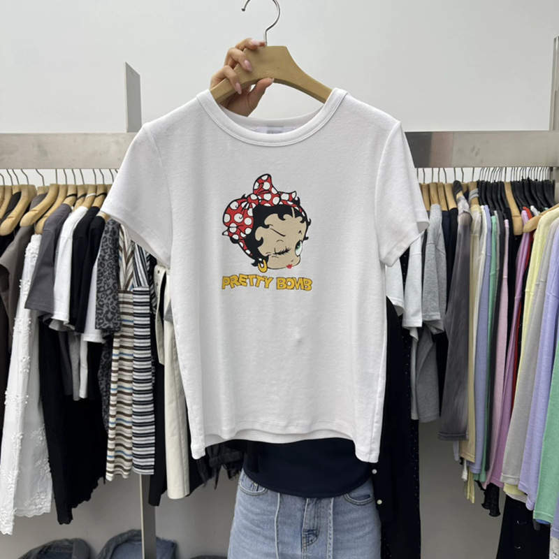 Dongdaemun Korean Style Women's Clothing 2026 Summer New Versatile Cartoon Betty Head Print Short-Sleeve T-Shirt Casual