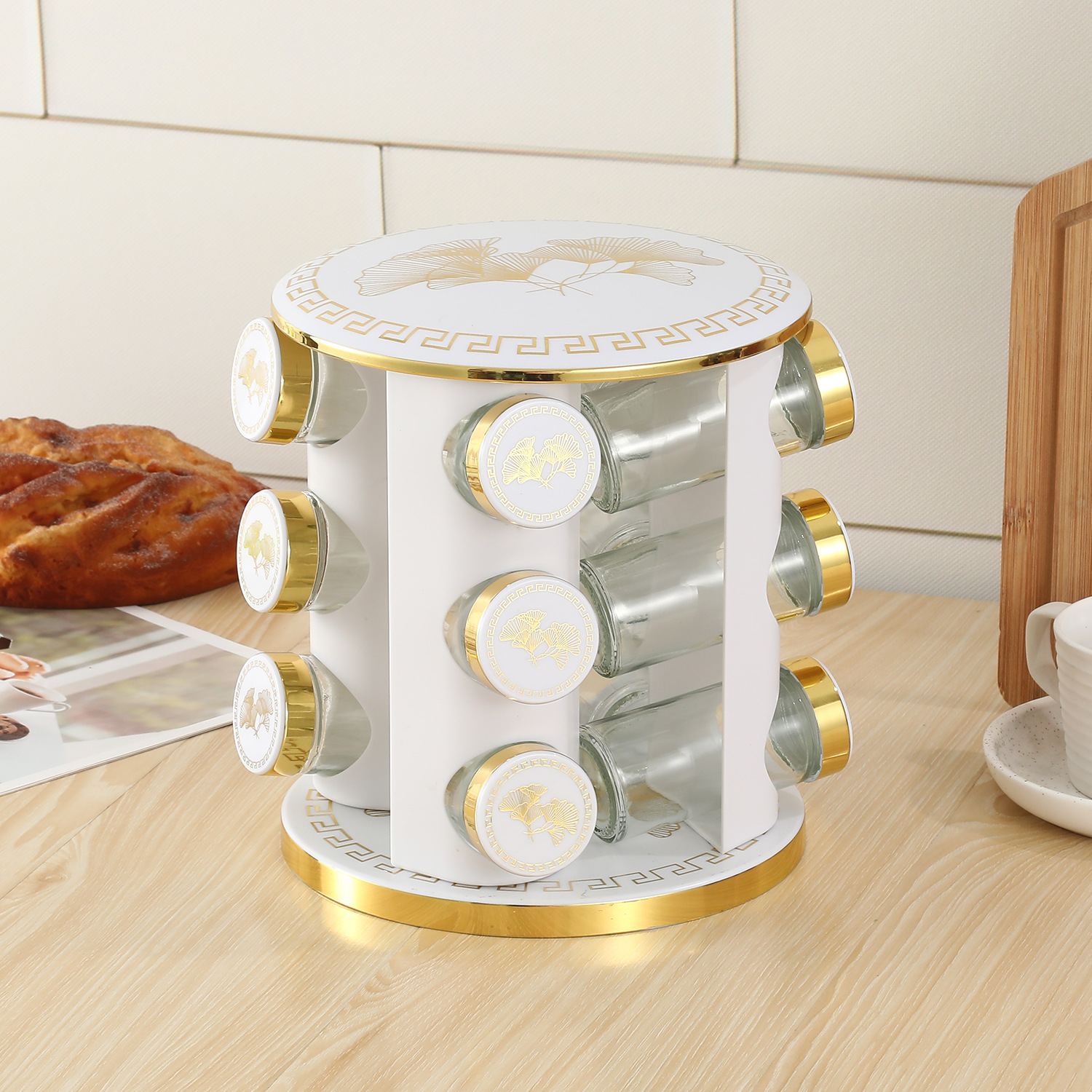 Estante de botella de condimento giratorio de cocina Estante de múltiples capas de especias multifuncional Estante de almacenamiento de cocina de acero inoxidable poroso al por mayor