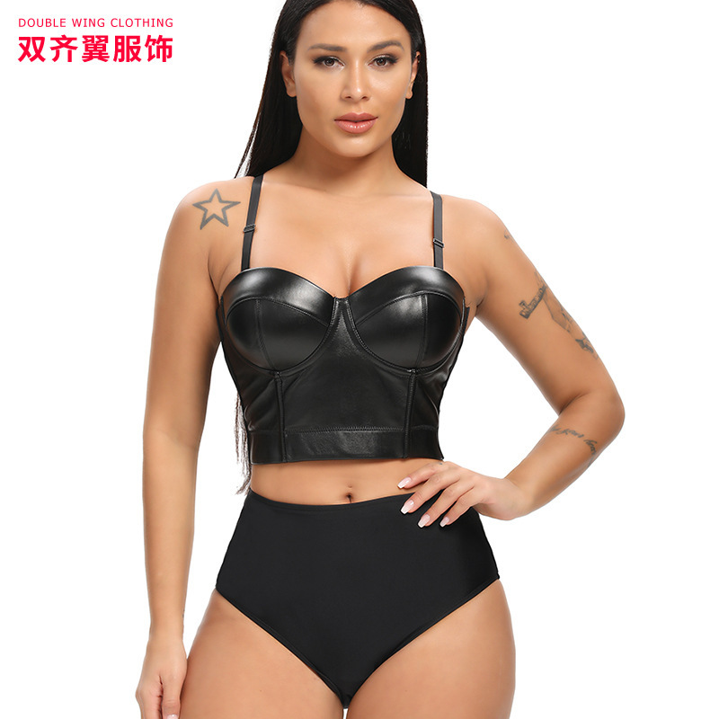 Southeast Asia's Best-Selling Outer Wear Sexy Tube Top Beautiful Back Corset Pu Vest Exposed Navel Short Bra Suspender Waist