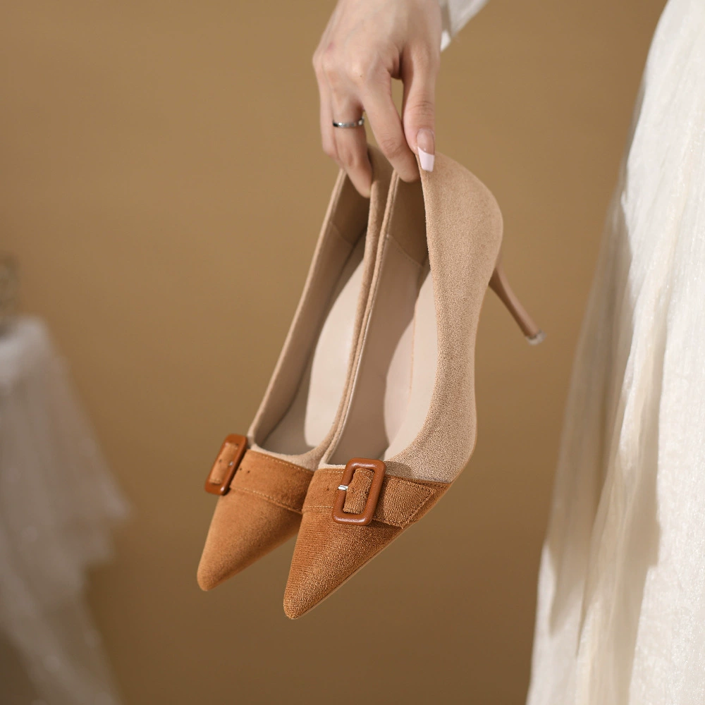 7001-6 подбор цветов на высоком каблуке 2022 осень и зима Новые замшевые корейские модные сексуальные туфли на остром каблуке