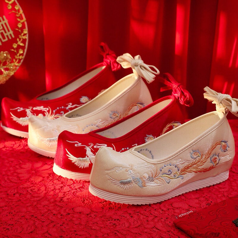 Han Dynasty Shoes Pearl DIY Xiuhe Clothing Wedding Shoes Embroidered Shoes Women's Chinoiserie Ancient Style Han Dynasty Wedding Shoes Inner Heightening Ancient Costume