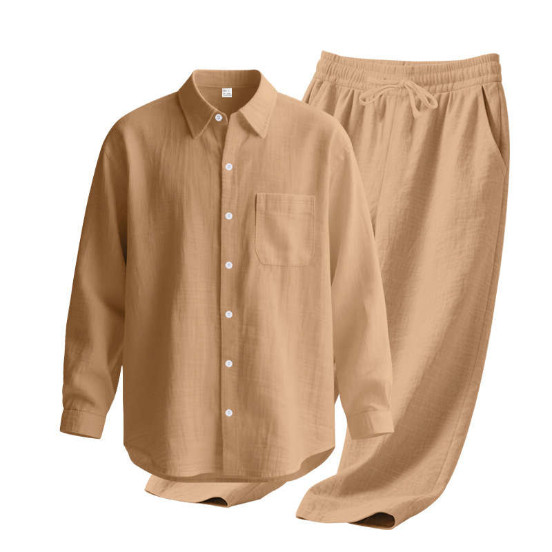 Nuevo transfronterizo europeo y americano TK Amazonas hombre nuevo lino de color sólido con lazo de abrazadera de manga larga pantalones para hombres