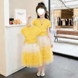 女童夏装2026套装夏季新款儿童洋气时髦韩版甜美短袖纱裙两件套潮