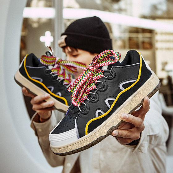 2023 New Summer and Autumn German Training Shoes for Young Couple Harajuku Lace-up Round Toe Bread Shoes Thick-soled Casual Men's Shoes