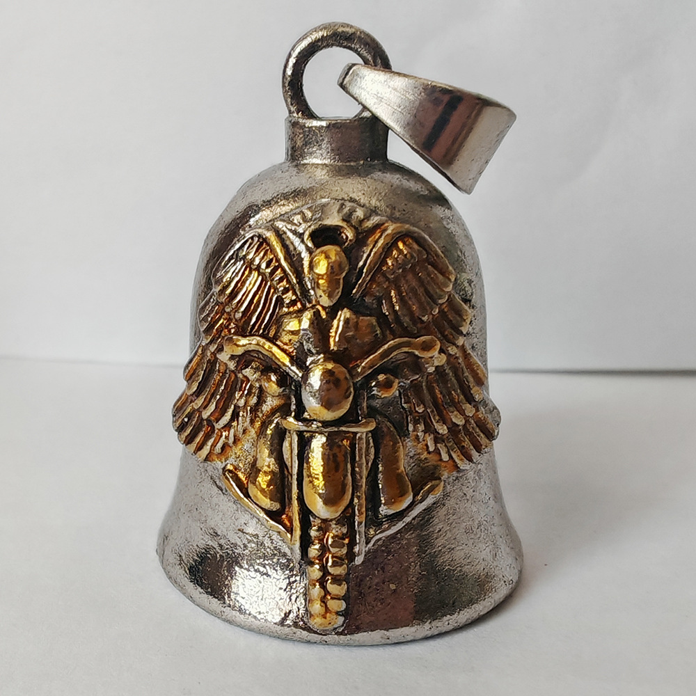 跨境新款复古铃铛滴油十字架吊坠朋克男士机车风羽毛翅膀天使项链