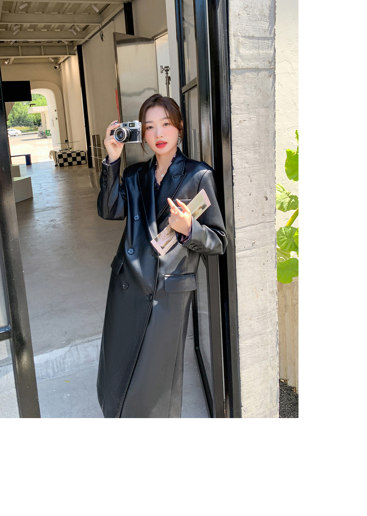 Women's Black Pu Leather Blazer Slim Fit Elegant Spring Coat_voghion.com