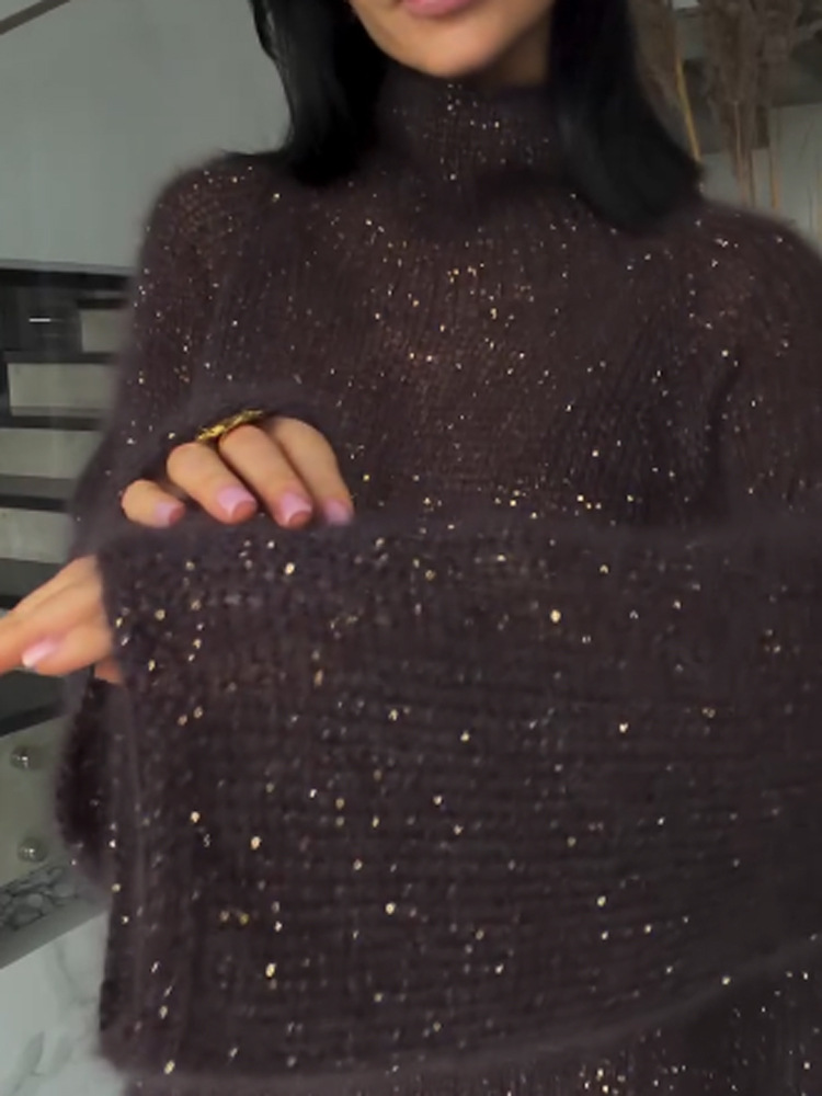 Suéter de punto de cuello alto con sequillas 2026 otoño y invierno de alta calidad marca de moda interior con base suelta suéter de viento perezoso