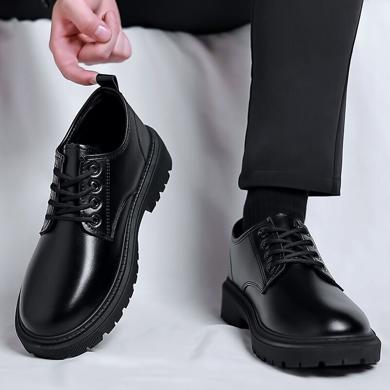 Spring Men's Shoes, Work Shoes, New Business Waterproof Black Leather Shoes, Men's Korean Style Versatile Thick-Soled Sneakers Spring Men's Shoes, Work Shoes, New Business Waterproof Black Leather Shoes, Men's Korean Style Versatile Thick-Soled Sneakers