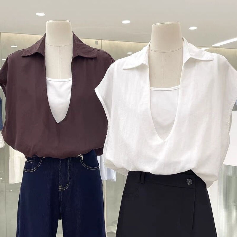 Self-Styled Two-Piece Look Faux Lapel Sleeveless Shirt 2026 New Style Elegant Slimming Commuter Style Women's Shirt