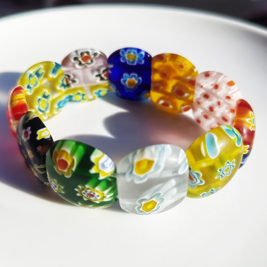 50g Weight Stretch Adjustable Clasp Closure Type Bracelets Classification glass Chain Material 1 Piece Quantity Daily Occasion glass Material Round, Flower Pattern All Seasons Season Women's Gender Handmade Design Pastoral Style Pastoral Round Flower Glass Stretch Adjustable Beaded Bracelets Wholesale 4