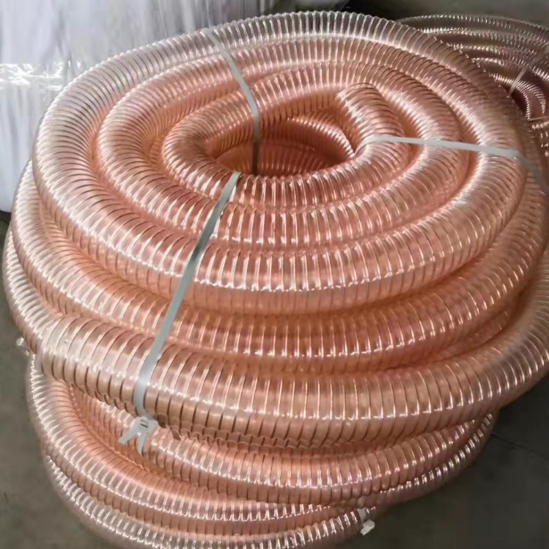 tubería de polvo industrial pu tubería de poliuretano transparente expandible corrugada resistente a alta temperatura manguera de alambre de acero chapado en cobre