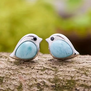 Retro Style Sky Blue Sparrow Earrings Fashionable and Creative Animal Earrings
