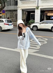 专柜新款！TB 慵懒风宽松baby蓝针织开衫女ins学院风