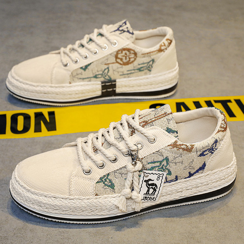 Canvas shoes for men, winter breathable trendy corduroy flat shoes for men, casual lightweight thin Beijing-style cloth shoes