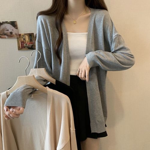 Retro chic, effortless loose thin long-sleeved knit sweater, slimming sun protection jacket, shawl-style outerwear, layering air conditioning shirt
