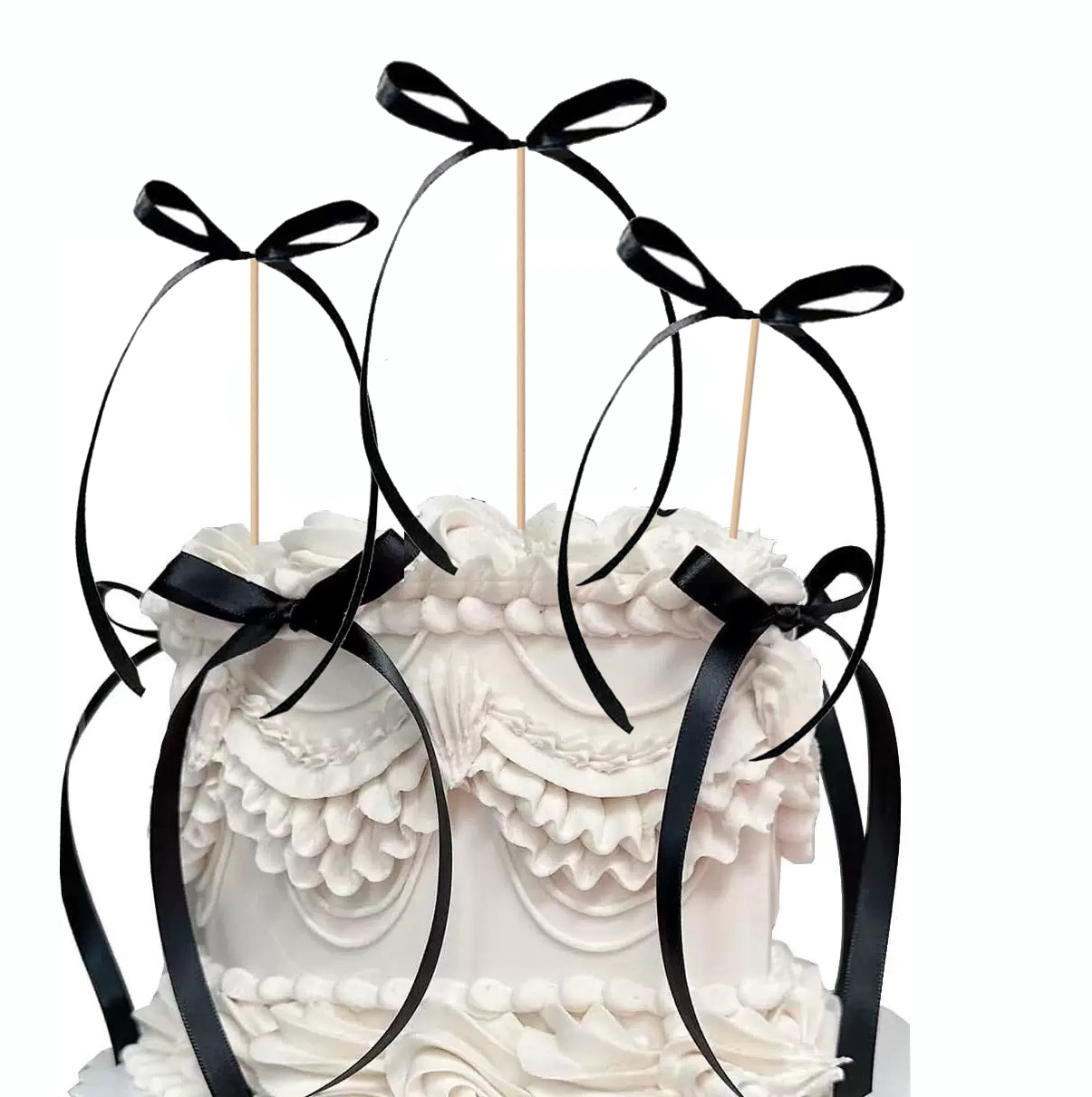 Spot wholesale lazo de cola larga inserción de pastel complemento postre decoración de horneado serpentinas decoración de postre de fiesta