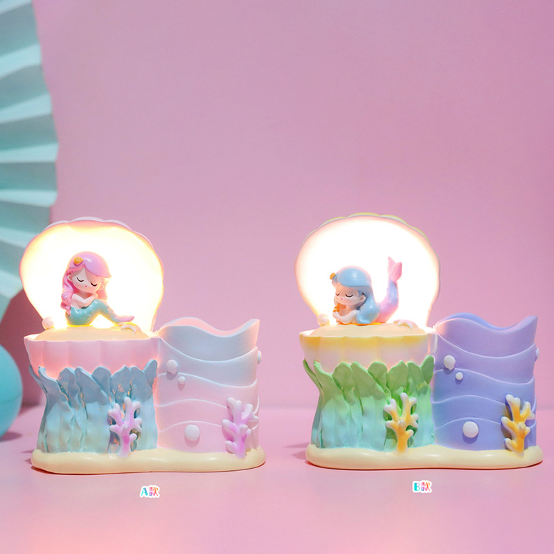 Creative girl heart shell mermaid pen downlight room atmosphere night light resin craft decorations wholesale