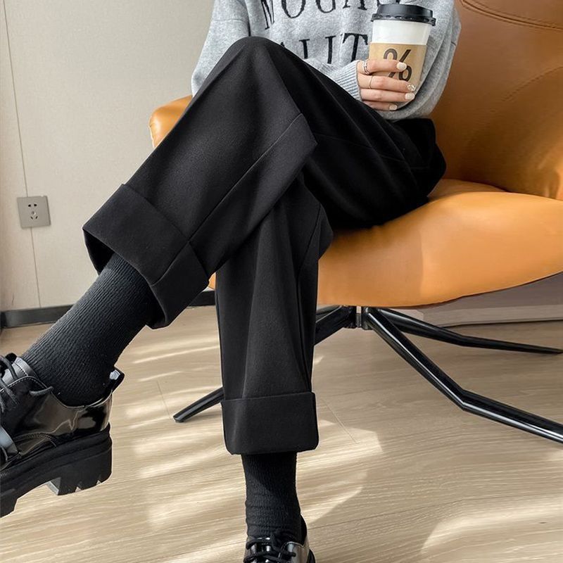 上档次加厚保暖毛呢九分烟管裤女2025秋冬季高腰西装裤直筒哈伦裤|undefined
