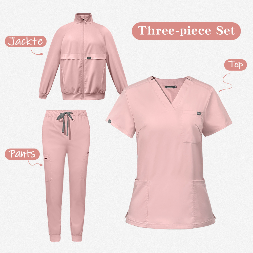 Three-Piece Suit, Trousers, Jacket, Short-Sleeved Elastic Surgical Suit, V Neck Nurse Suit, Hand Washing Suit, Ready Stock Amazon Wholesale