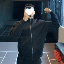 330美式拉链外套高领运动卫衣夹克男简约潮流健身训练服男秋冬季