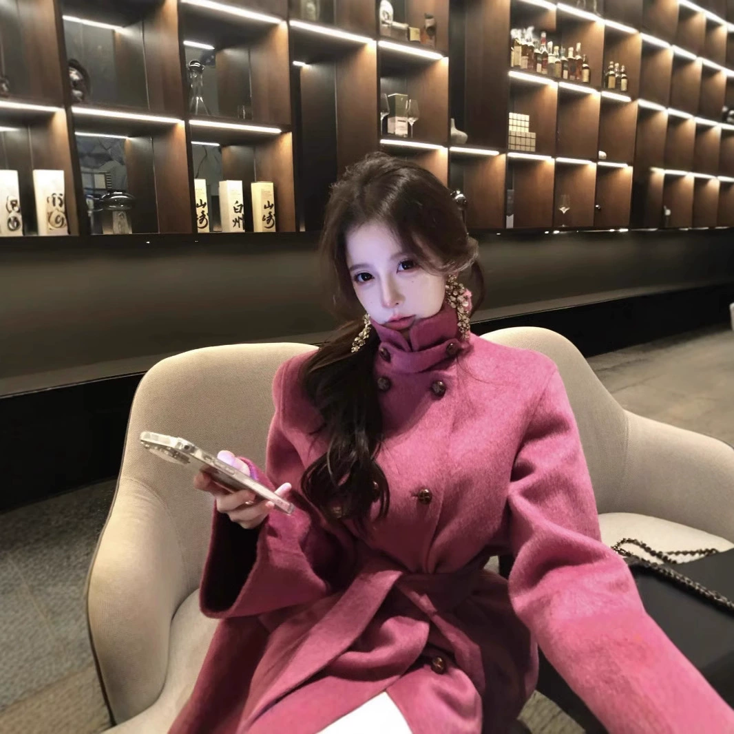 Двубортное шерстяное пальто в стиле ретро с воротником-стойкой и двусторонним кроем, модель «Парижская любовь», новинка осенне-зимнего сезона для женщин