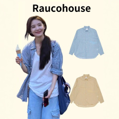 【官网正品】韩国Raucohouse章若楠同款格子衬衫女宽松长袖衬衣秋