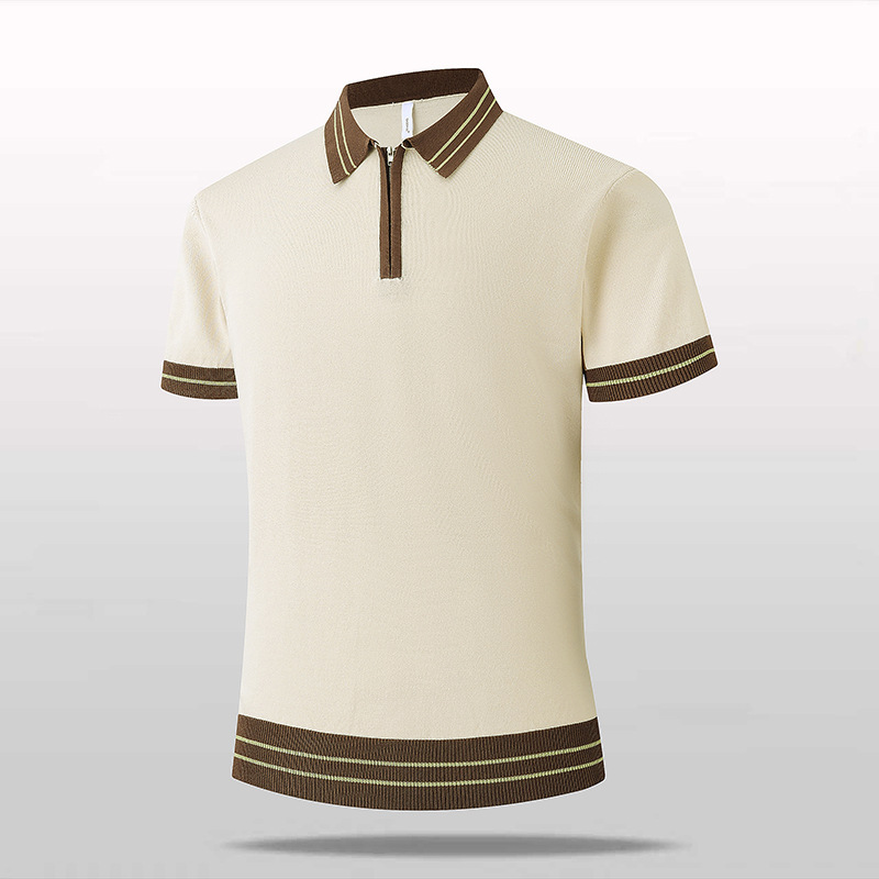 Polo camiseta de punto camiseta de manga corta hombre solapa media cremallera color viejo dinero viento camiseta de seda de hielo fábrica transfronteriza verano al por mayor