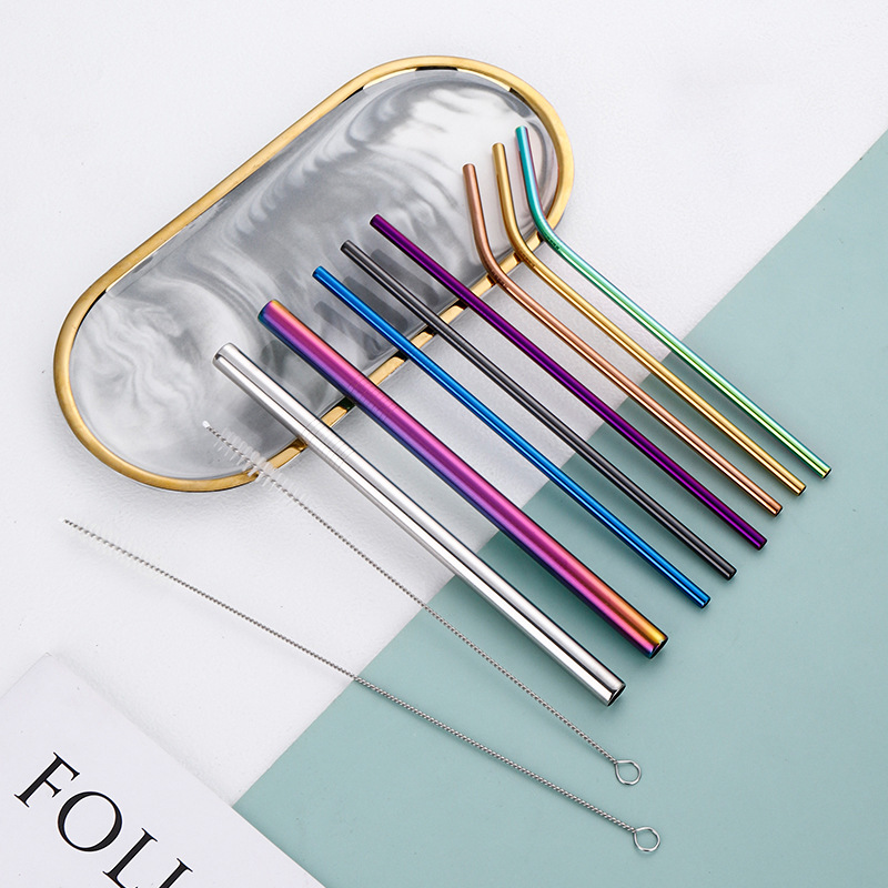 304 Stainless Steel Straw Set Manufacturer Direct Supply Milk Tea Coffee Colorful Metal Creative Drinking Straw Wholesale with Logo